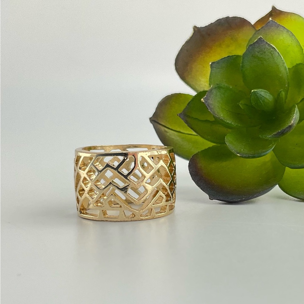 Gold Geometric Ring, Statement Ring, Mod, Plated - image 6